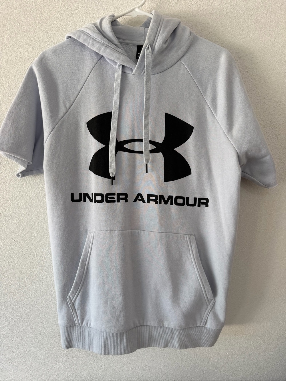 Under Armour Hoodie Mens Medium Short Sleeve Gray Heather Fleece Logo Sweatshirt